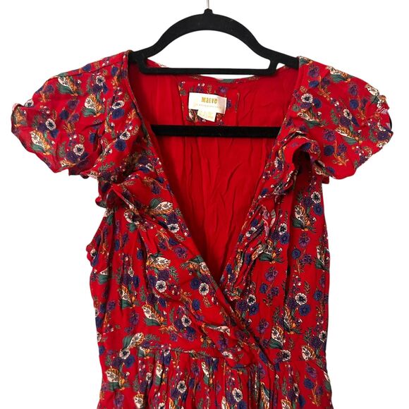 ANTHROPOLOGIE Maeve Rosalia Ruffled Mini Dress Red Sz 2 - Picture 3 of 6